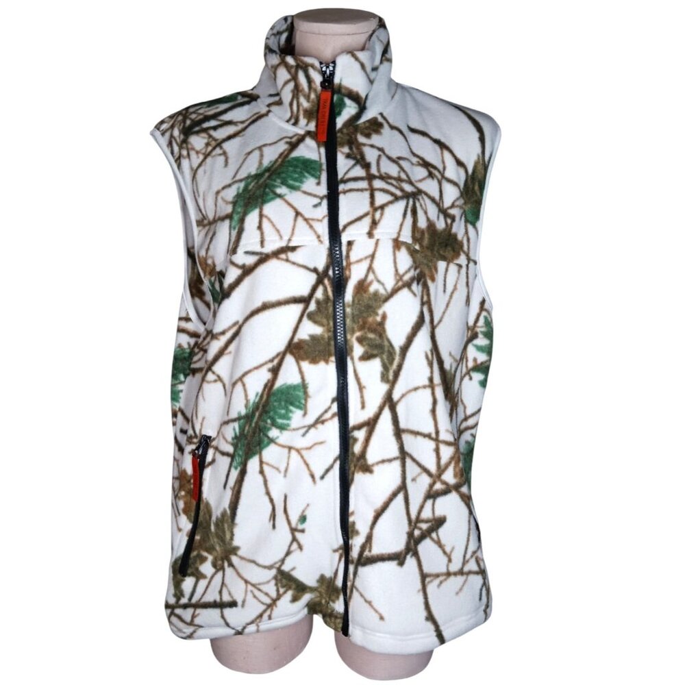 TRAIL CREST Womens M White Camo Fleece Full Zip Vest Hunting Hiking